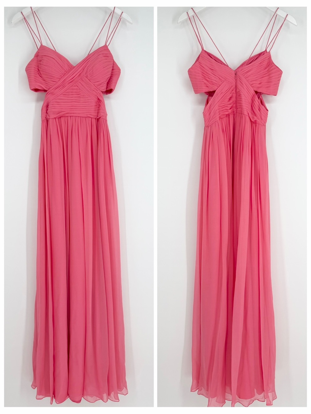 Aiden Maddox Strappy Pink Silk Cut Out Maxi Gown Dress